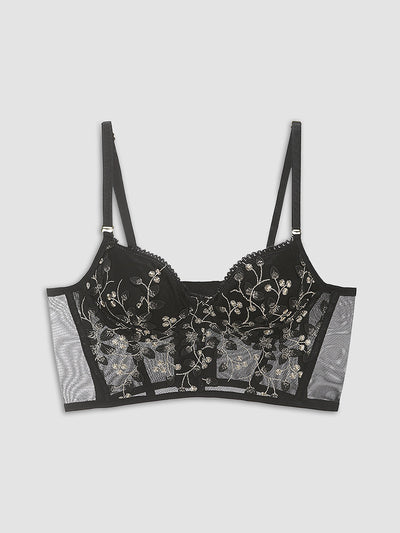 Haut corset court en dentelle et maille florale 