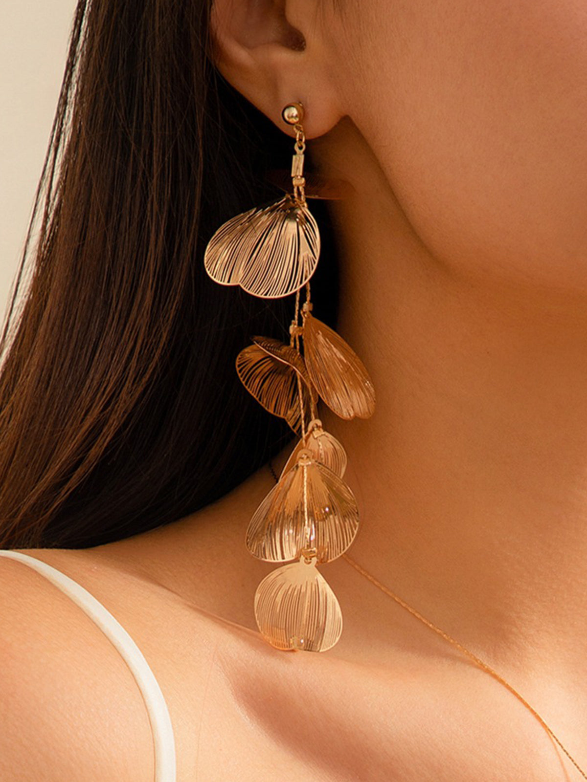 AMARE Boucles d'Oreilles Longues Dangle Ginkgo Leaves