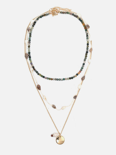 AMARE Collier Multi-Couches Coquillage et Perles Multicolores