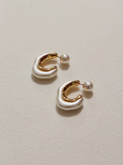 AMARE Boucles d'Oreilles Half Hoop en Forme de C Irrégulier avec Perle