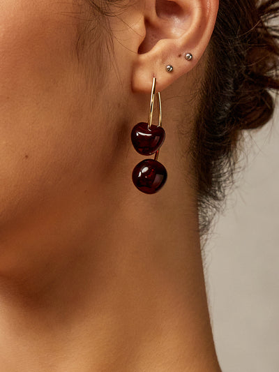 AMARE Boucles d'Oreilles Pendentifs Double Cerise en Acrylique