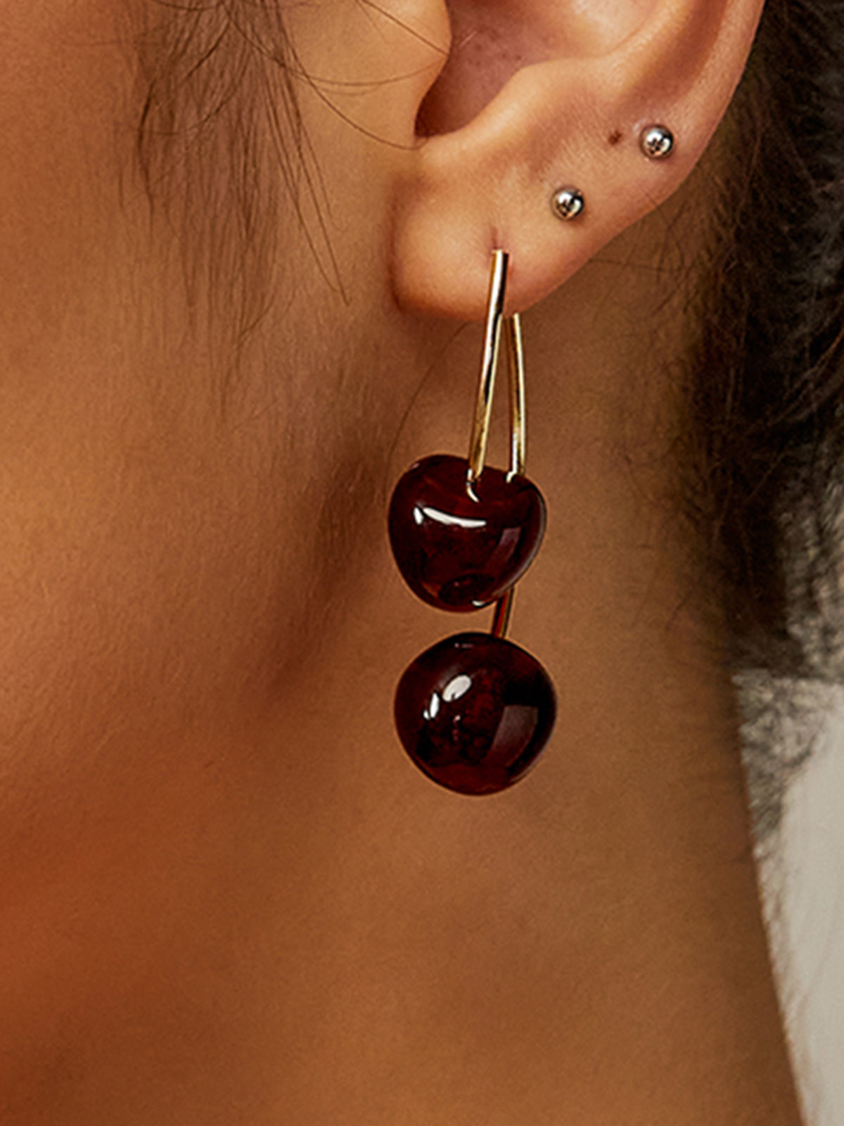 AMARE Boucles d'Oreilles Pendentifs Double Cerise en Acrylique