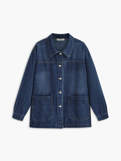 Veste en jean décontractée à revers boutonnés 