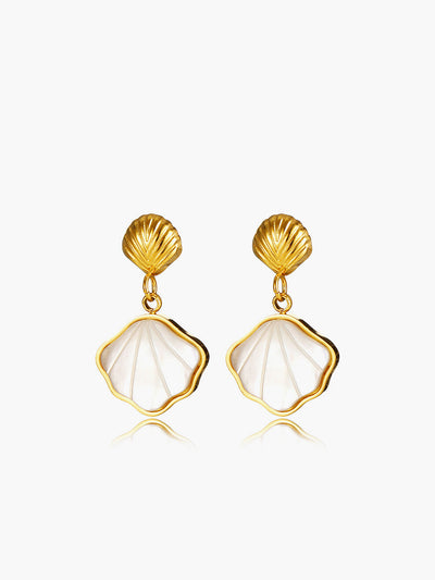 AMARE Boucles d'Oreilles Dangle Perle Coquillage Doré