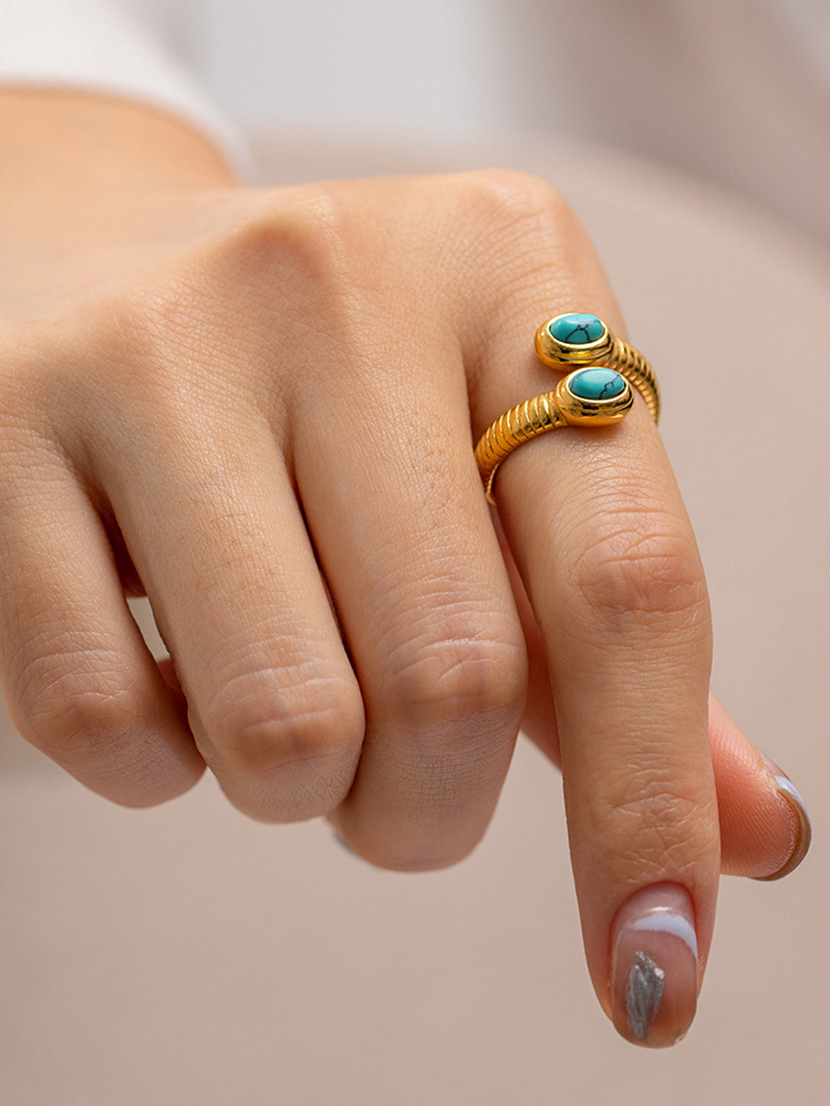 AMARE Bague Serpent 1pc avec Pierre de Saphir et Turquoise