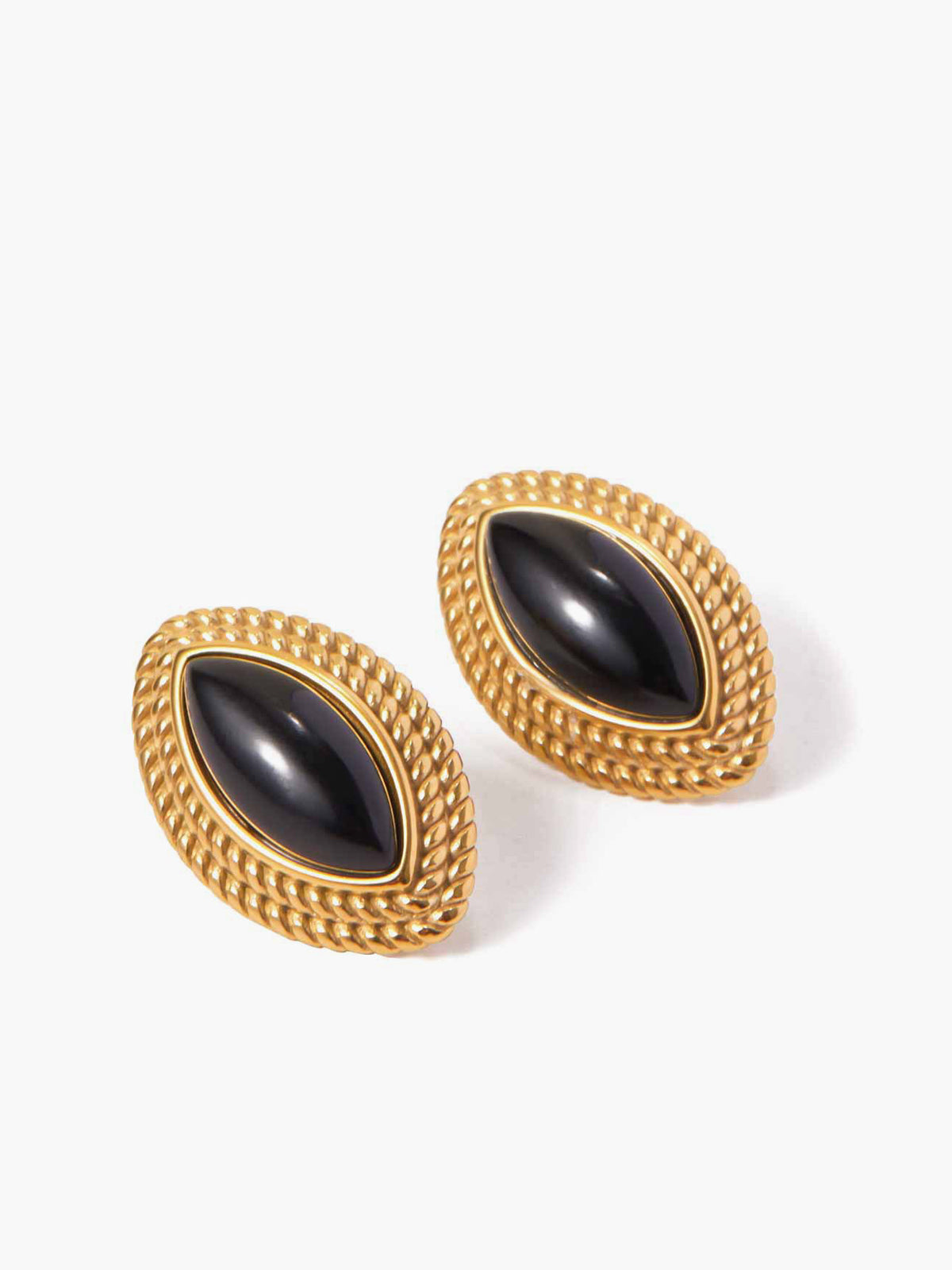 AMARE Boucles d'Oreilles Ovales Vintage Or et Onyx Noir