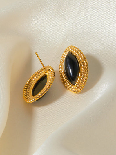 AMARE Boucles d'Oreilles Ovales Vintage Or et Onyx Noir