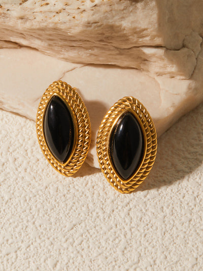 AMARE Boucles d'Oreilles Ovales Vintage Or et Onyx Noir