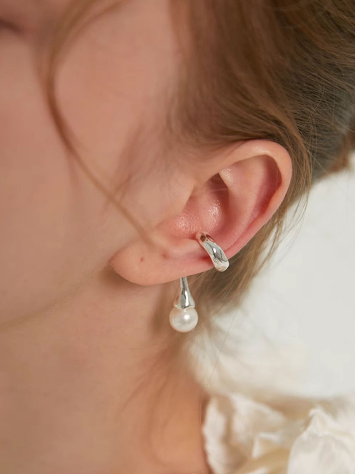 AMARE 1pc Manchette d'Oreille Géométrique Ligne Perle sans Piercing