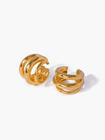 AMARE Boucle d'Oreille Cuff Triples Anneaux Plaqué Or 18k