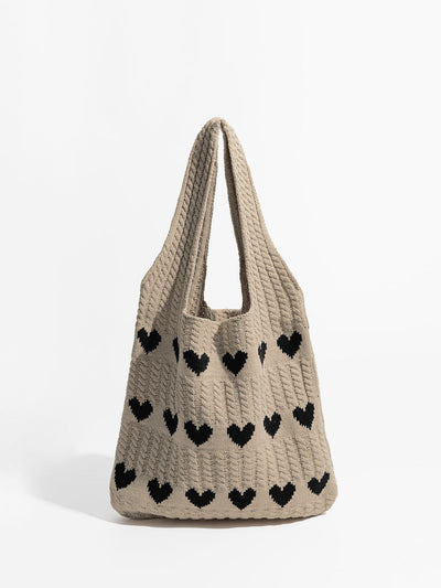 Heart Pattern Knit Shoulder Bag