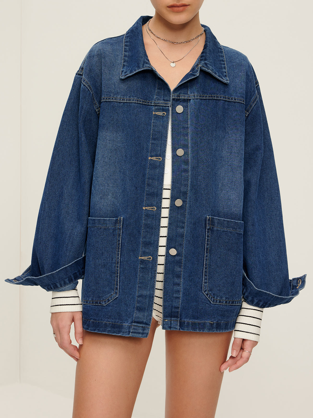 Veste en jean décontractée à revers boutonnés 