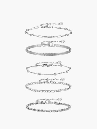 AMARE Ensemble de Bracelets Chaînes Géométriques Dorées ou Argentées 5 Pièces