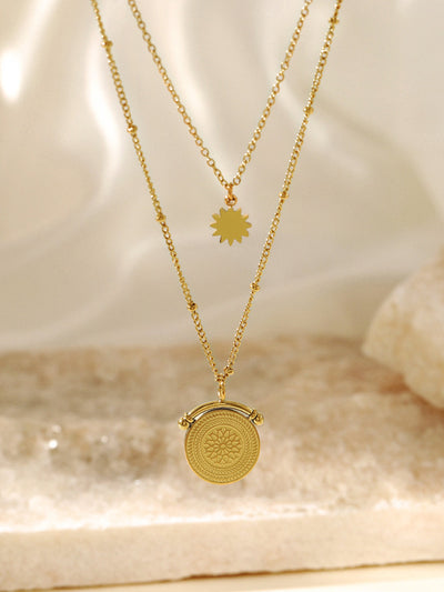 AMARE Collier Pendentif Mandala Double Couche