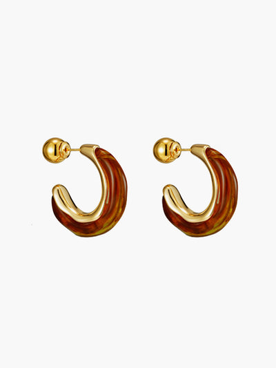 AMARE Boucles d'Oreilles Clous Hoop Demi-Cercle Rétro en Résine Marron