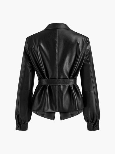 Veste en similicuir avec ceinture fendue 