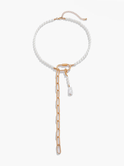 AMARE Collier Long Chaine Perles Forme Y