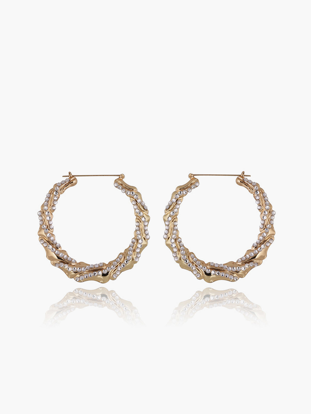 AMARE Boucles d'Oreilles Hooops Bambou Torsadé en Rhinestone