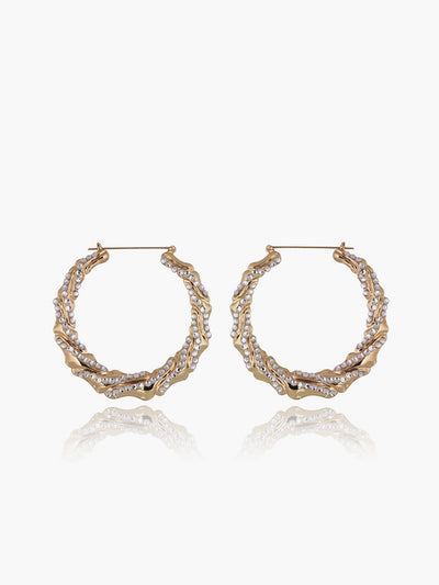 AMARE Boucles d'Oreilles Hooops Bambou Torsadé en Rhinestone