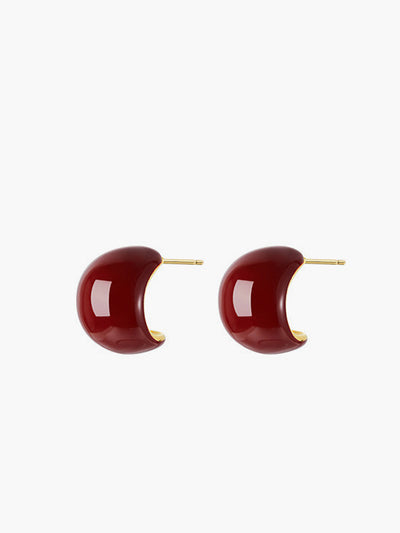 AMARE Boucles d'Oreilles Hoop Concaves Chunky Bordeaux