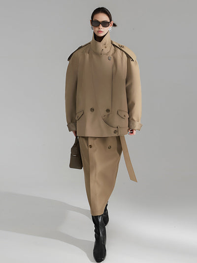 Trench-coat décontracté à revers asymétriques