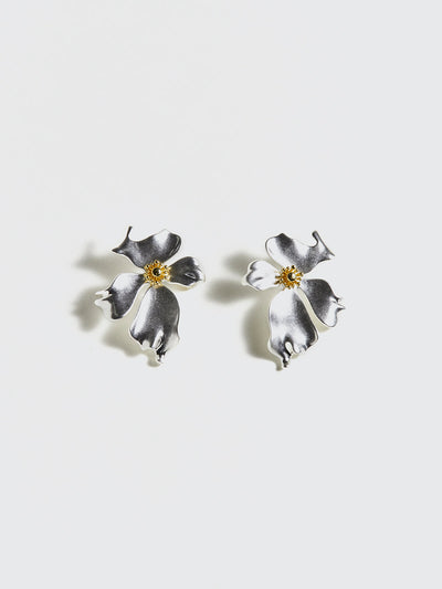 AMARE Boucles d'Oreilles Clous Fleur Argent Métallique