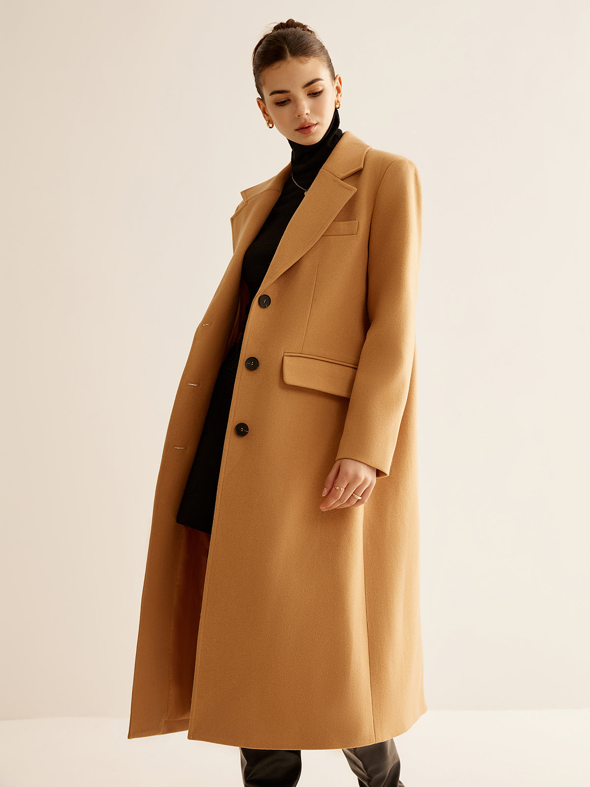 Manteau long minimaliste en laine mélangée 