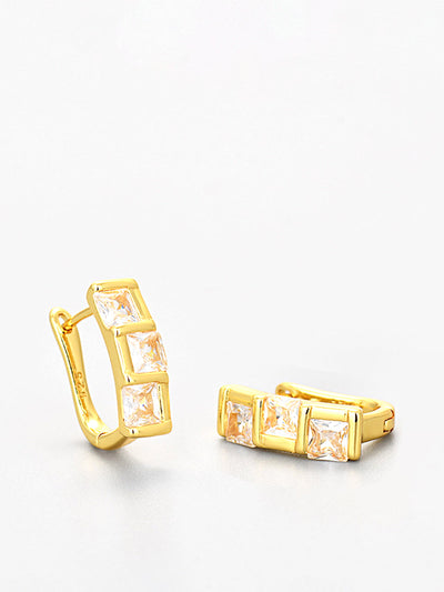 AMARE Boucles d'Oreilles Huggie Carrées Élégantes en Zircon