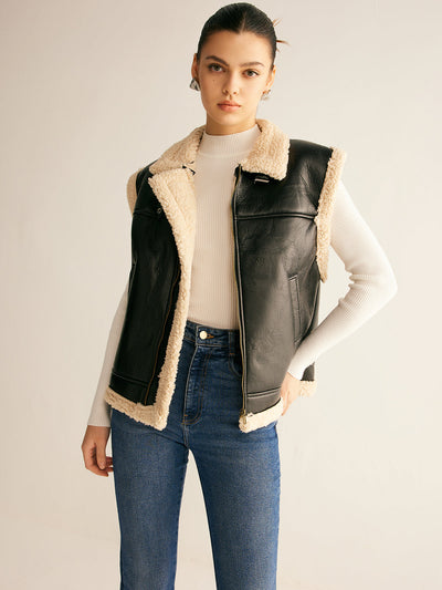 Gilet en cuir PU doublé Teddy 