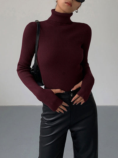 Haut en tricot slim à col roulé minimaliste 