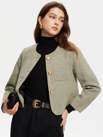 Veste en tweed à col rond et poches 