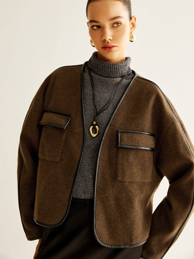 Manteau en tweed à bordure contrastée pour loisirs 