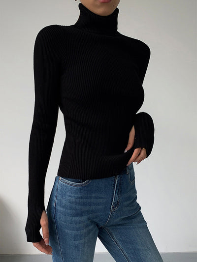 Haut en tricot slim à col roulé minimaliste 