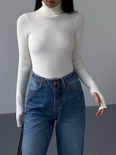 Haut en tricot slim à col roulé minimaliste 