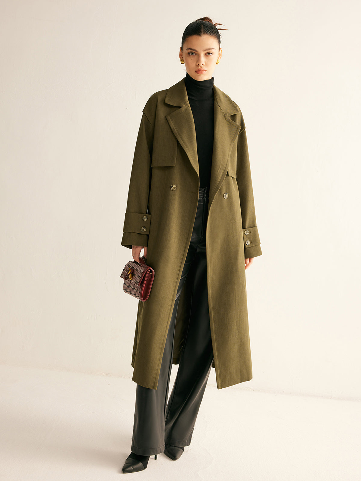 Trench-coat long à ceinture rétro 