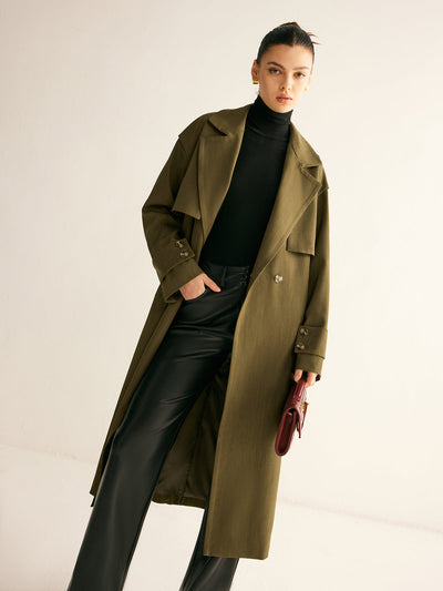 Trench-coat long à ceinture rétro 