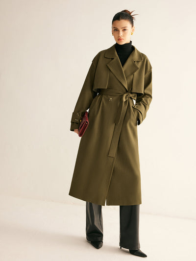 Trench-coat long à ceinture rétro 