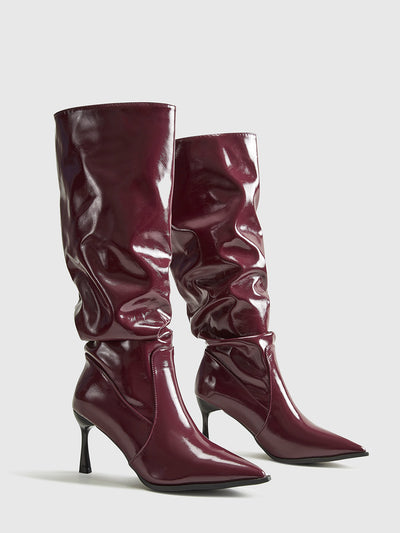 Pointed Toe Pleated Knee-High Boots