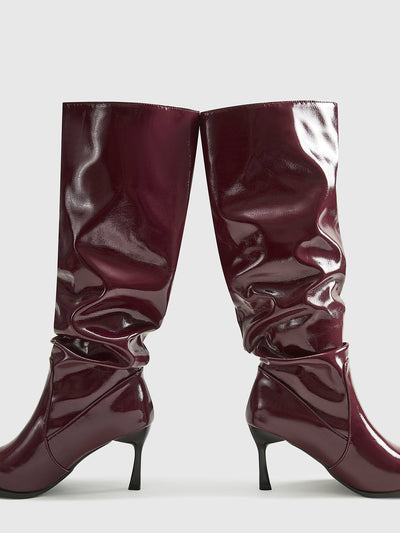 Pointed Toe Pleated Knee-High Boots