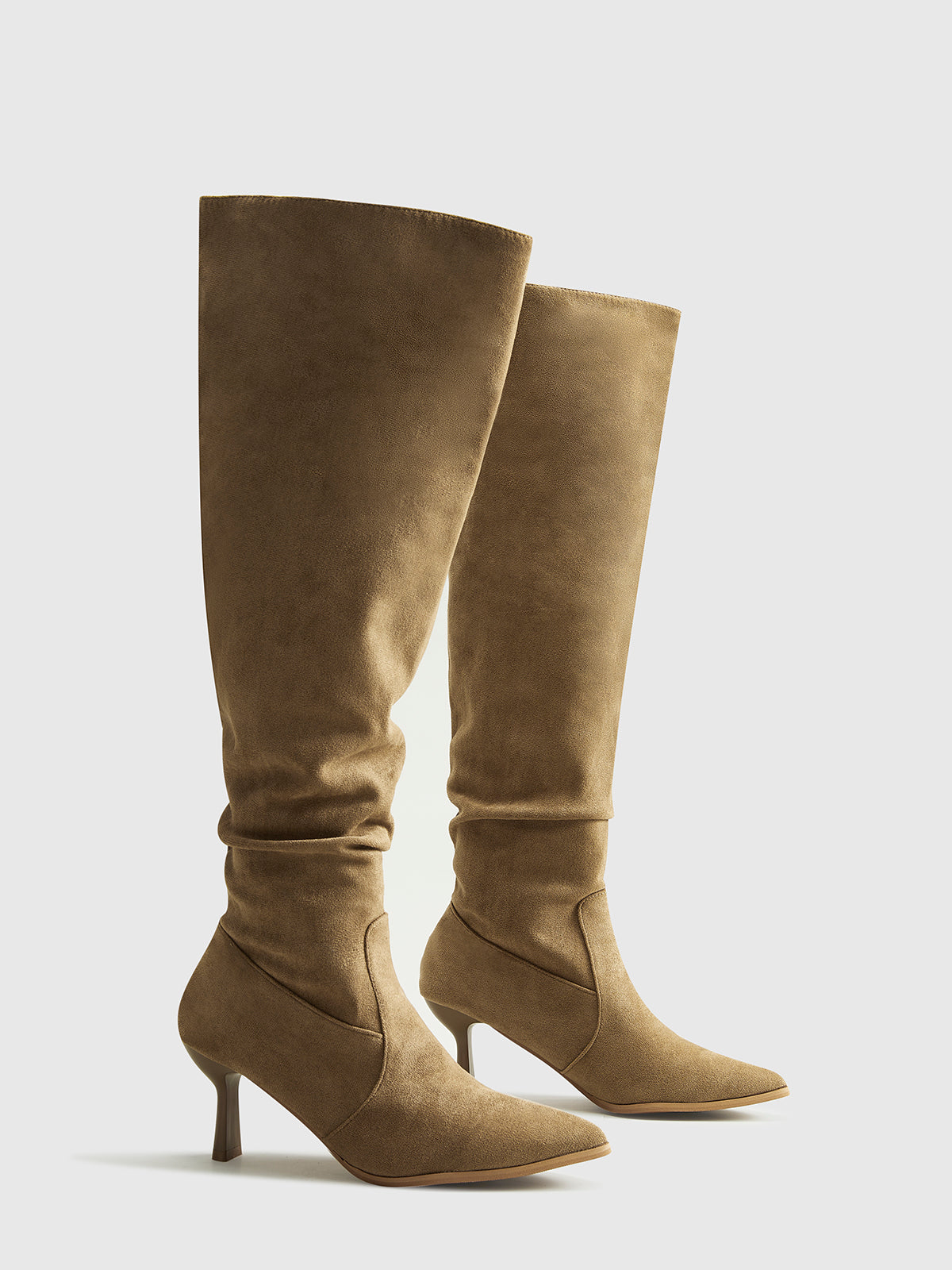 Suede Ruched Knee-High Boots