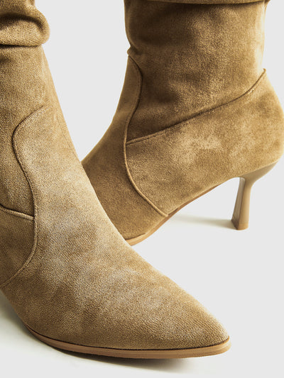 Suede Ruched Knee-High Boots