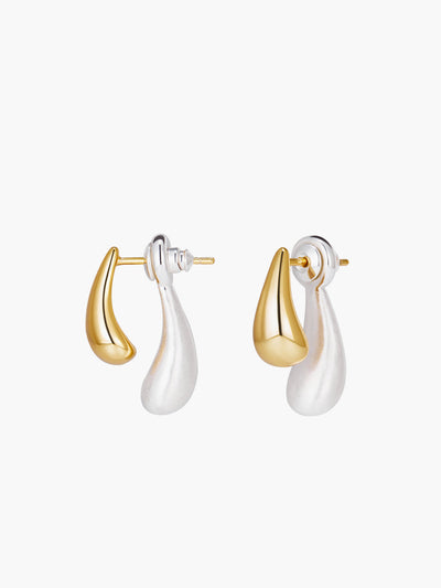 AMARE Boucles d'Oreilles Double Goutte d'Eau Bi-Ton