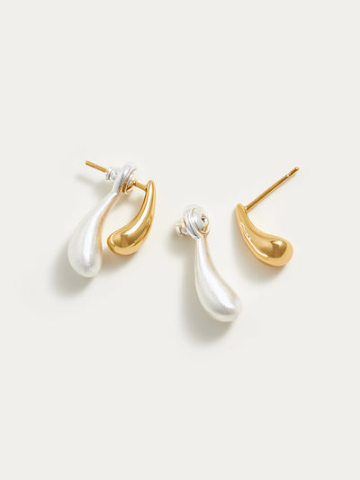 AMARE Boucles d'Oreilles Double Goutte d'Eau Bi-Ton