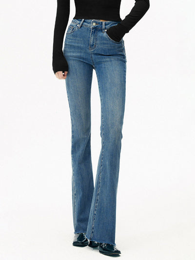 Jean bootcut taille haute en denim 