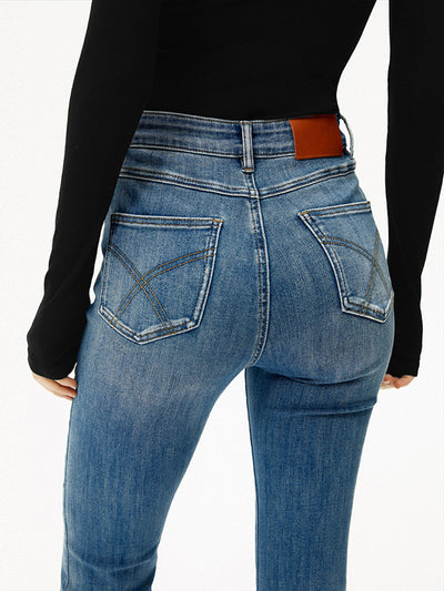 Jean bootcut taille haute en denim 