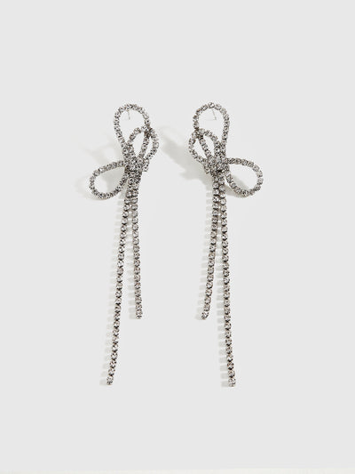 AMARE Boucles d'Oreilles Nœud à Franges en Rhinestones Étincelants