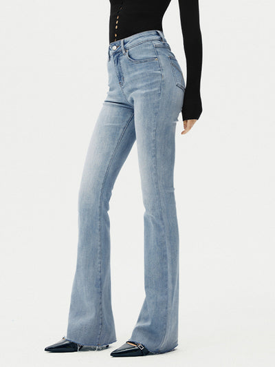 Jean bootcut taille haute en denim 