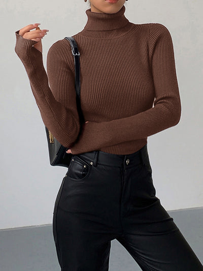 Haut en tricot slim à col roulé minimaliste 