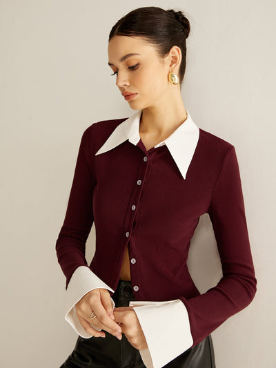 Chemise boutonnée à bordure contrastée 2 en 1 