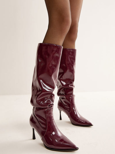 Pointed Toe Pleated Knee-High Boots